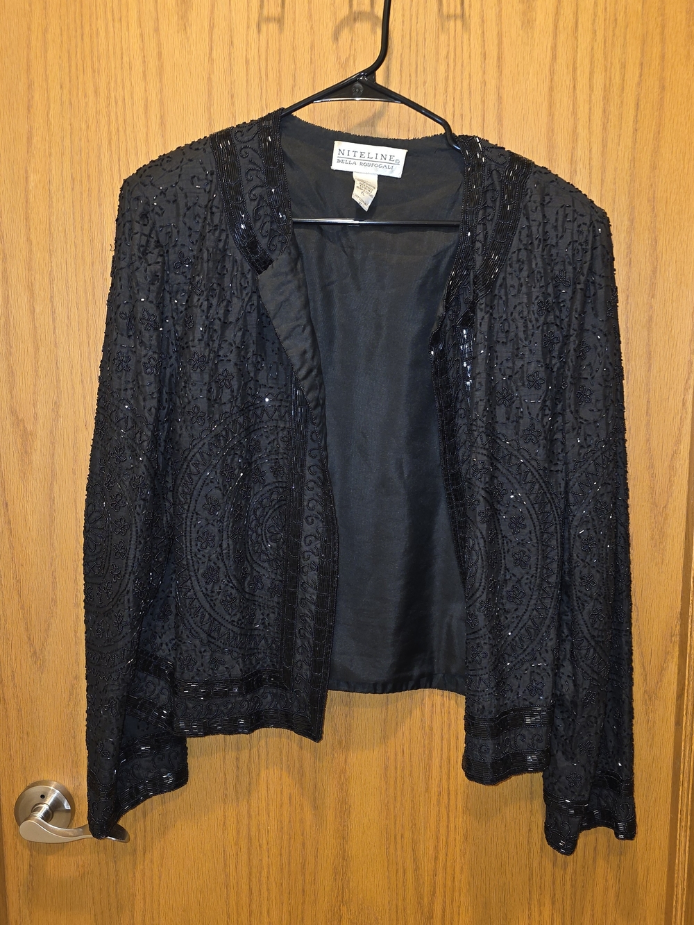 Niteline Black Beaded Open-Front Silk Embroidered Jacket